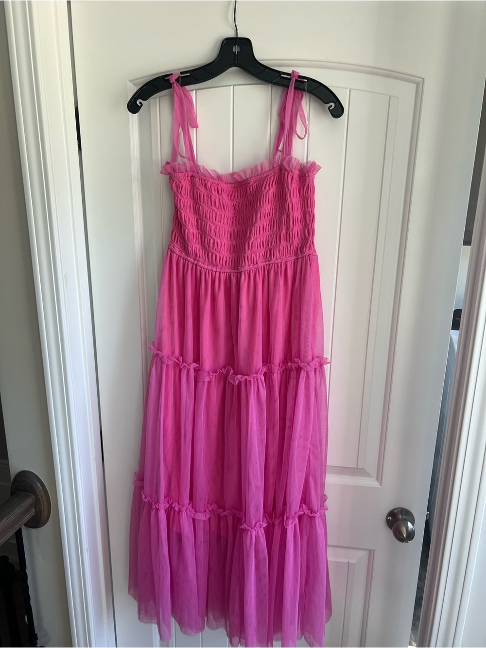 Pink Tie-Shoulder Maxi Dress